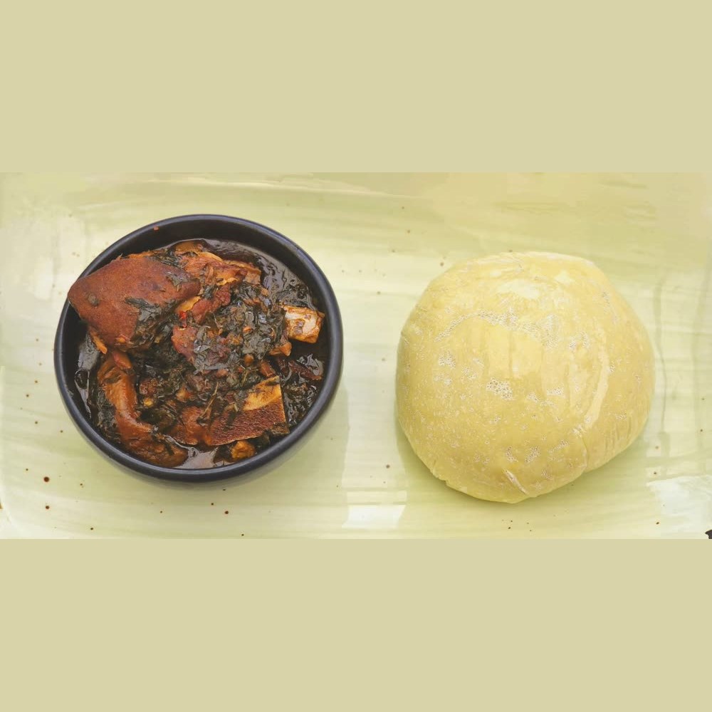 Afang Soup mit Ukazi-Blatt und Fufu