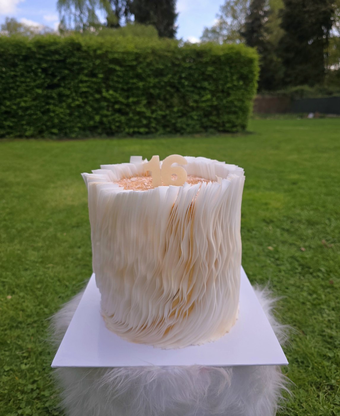 Torte mit hellem Federkleid aus Buttercreme